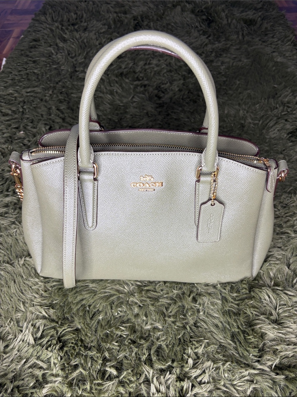 Coach Mini Sage Green Carryall Pebble Texture with Gold Hardware